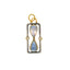 A hourglass pendant made with two pear shaped moonstones and tow diamonds on the sides. The moonstones are set in gold and has a rectangle frame in silver. 