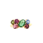 A colored gemstone cluster stacking ring with six colored gemstone in various shape and sizes forming a beautiful and colorful cluster. 