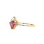 A gemstone cluster ring with pink sapphire, yellow diamond and white diamond forming a beautiful cluster. Perfect for stacking.