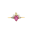 A gemstone cluster ring with pink sapphire, yellow diamond and white diamond forming a beautiful cluster. Perfect for stacking.