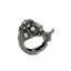 Showing a ring product that features a design of a silver snail with diamonds set on the shell. It is an oxidized silver ring plated in rhodium. 