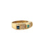 A vintage ring with three colored gemstones princess cut. Emerald in the middle and ruby and blue sapphire on either side with diamonds in between. 