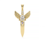 Gold pendant with wings and a central gemstone on a white background
