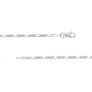 A classic silver figaro chain with three curb links and one oval in in alternate pattern. Great for everyday wear, finished with a lobster clasp.