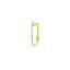 A elongated oval shaped gold connector with a single bezel set diamond . Spring push lock closure. 