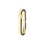 a elongated oval connector with black enamel and a bezel set diamond off center. It is a spring push clasp. 