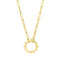 A large round yellow gold connector clasp lock with round beaded designs on the outer edge. Push Lock 
