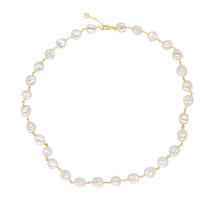 Pearl necklace with gold clasp on a white background