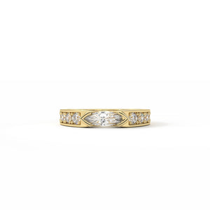 Gold ring with diamonds on a white background