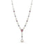 Pearl necklace with pink heart-shaped gem and silver accents on a white background