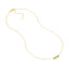 A bezel set green emerald stone shaker charms attached to a cable chain finished with a tear drop shape lobster clasp.