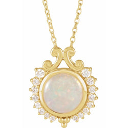 Gold pendant with opal stone and diamonds on a white background