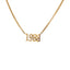 A custom number necklace in old school English font. Attached to a heavy curb chain with a lobster clasp. 