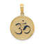 A round coin pendant with reversable two sides. One side is navy enameled "OM" sign, and on the other it is a lotus with a "OM" sign carved in the flower.
