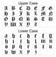 Alphabet chart with both uppercase and lowercase letters in a gothic style.
