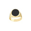 Gold ring with a black stone on a white background