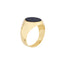 Gold ring with a black stone on a white background
