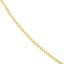 Product picture of a open loop curb chain. This curb chain has two round loops on both ends, best when worn with connectors or locks, making it ideal to crate new styles. Shown with rectangle lock. Close up
