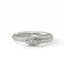 Silver ring with braided design and central diamond on a white background