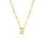 A 5mm gold Paperclip necklace chain, the perfect size, in yellow gold with small oval links. This chain has two round rings at the ends, meant to be paired with a connector or lock. Shown with padlock.