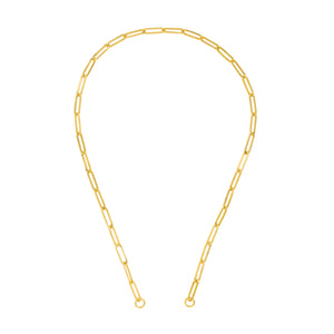 A 5mm gold Paperclip necklace chain, the perfect size, in yellow gold with small oval links. This chain has two round rings at the ends, meant to be paired with a connector or lock.