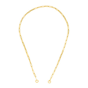 A 3.8mm gold paperclip necklace chain, the perfect size, in yellow gold with oval links. This chain has two open loops end the ends and is meant to be worn with connectors or locks. 