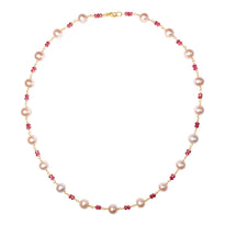 Pink gemstone and pearl alternate chain necklace