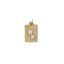 A gold square pendant with three round diamond bezel set in a asymmetric way. 