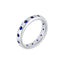 A blue sapphire eternity ring made in white gold with round blue sapphires. 