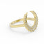 Gold ring with diamond accents on a white background