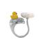 A silver lucky duck ring, the duck is set on a blue stone with a pearl cloud on the other end of the ring. 