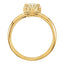 Gold ring with a crown-like design on a white background