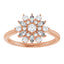 Rose gold ring with diamond accents on a white background