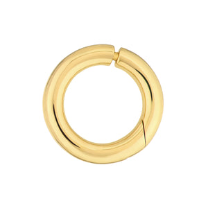 A gold round simple connector lock with a push closure. This connector is made for open loop necklaces or can be used as a clasp. 