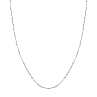 A everyday round silver box chain with smooth links and lobster clasp. 