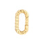 A solid gold oval carabiner snap connector. The connector has a twist design. 