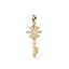 Gold key-shaped pendant with diamond accents on a white background