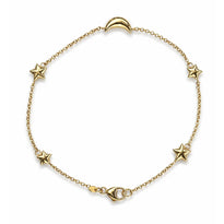 Gold bracelet with star-shaped charms on a white background