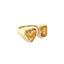 A toi et moi ring or two stone ring with one heart shaped citrine and the other emerald cut citrine. Both bezel set on a thick heavy band. 