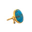 A large oval blue turquoise stone bezel set in gold vermeil. On the side it has a diamond shaker to add uniqueness to the design. Simple tube band. 