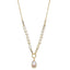A gold paperclip chain with pearls and a pearl pendant drop.