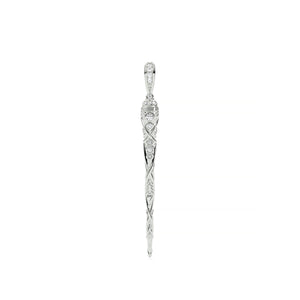 A silver-toned Art Deco style pendant featuring intricate geometric patterns and a bail at the top, shown on a plain white background.