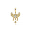 Gold pendant with wings and star design on a white background