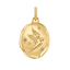A gold oval pendant featuring an embossed bird design with three small star accents, one of which is set with a small clear stone. The pendant is suspended from a twisted gold bail against a solid white background.