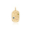 Gold pendant with engraved design and colorful stones on a white background