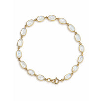 Gold bracelet with white stones on a white background