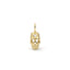 Gold skull pendant with a diamond on a white background