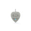 Heart-shaped silver pendant with 'Toi toujours' engraving and blue gemstone on a white background