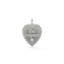 Silver heart-shaped pendant with 'Toi toujours' engraving on a white background