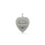 Silver heart-shaped pendant with 'Toi toujours' engraving on a white background